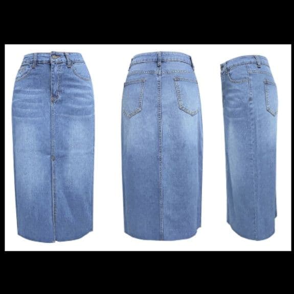 ライトブルー古着風フロントスリットデニムスカート