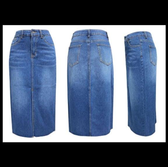 ライトブルー古着風フロントスリットデニムスカート