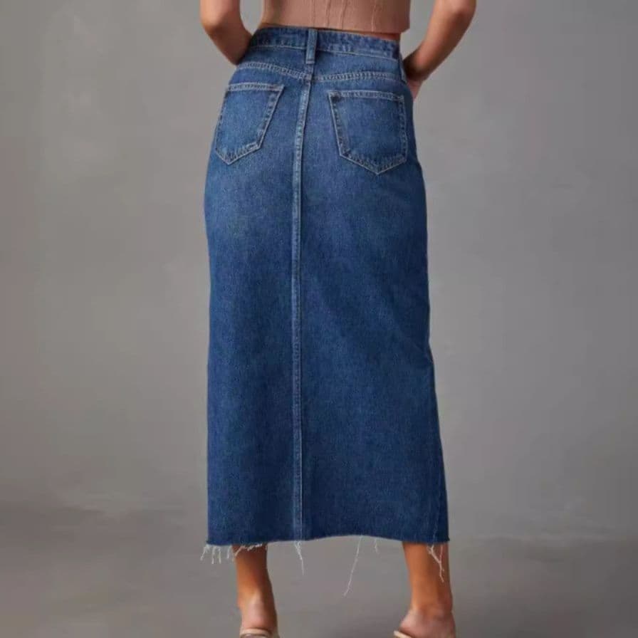 ライトブルー古着風フロントスリットデニムスカート