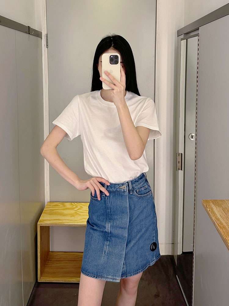 カジュアルスタイル　 台形デニムミニスカート