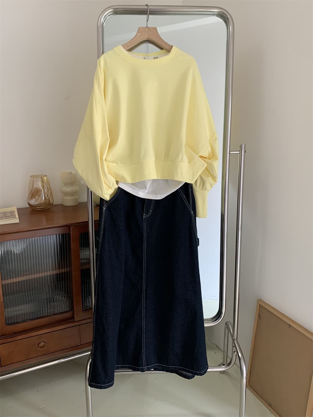 デニムスカート 優美なAライン 麻混マキシ丈スカート