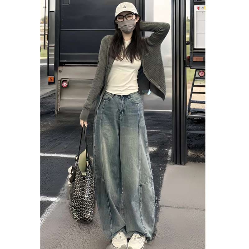 ストリートスタイル ワイドデニムパンツ