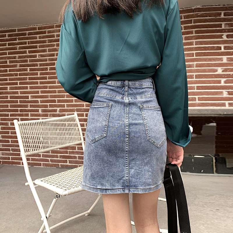 韓国スタイル　 フロントスリットデニムミニスカート