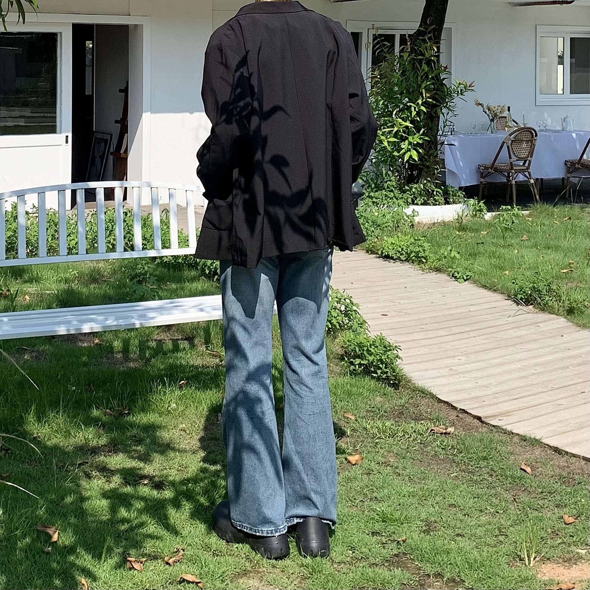 カジュアルスタイル ヴィンテージ風ワイドフレアデニム