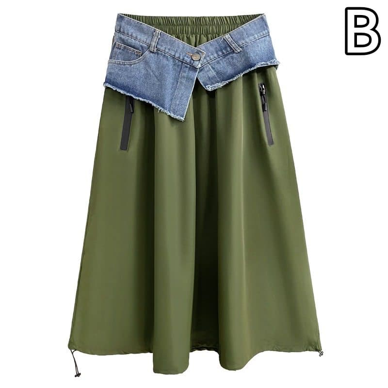 デニムスカート デニム切替 ロングスカート Aライン 薄手 レディース