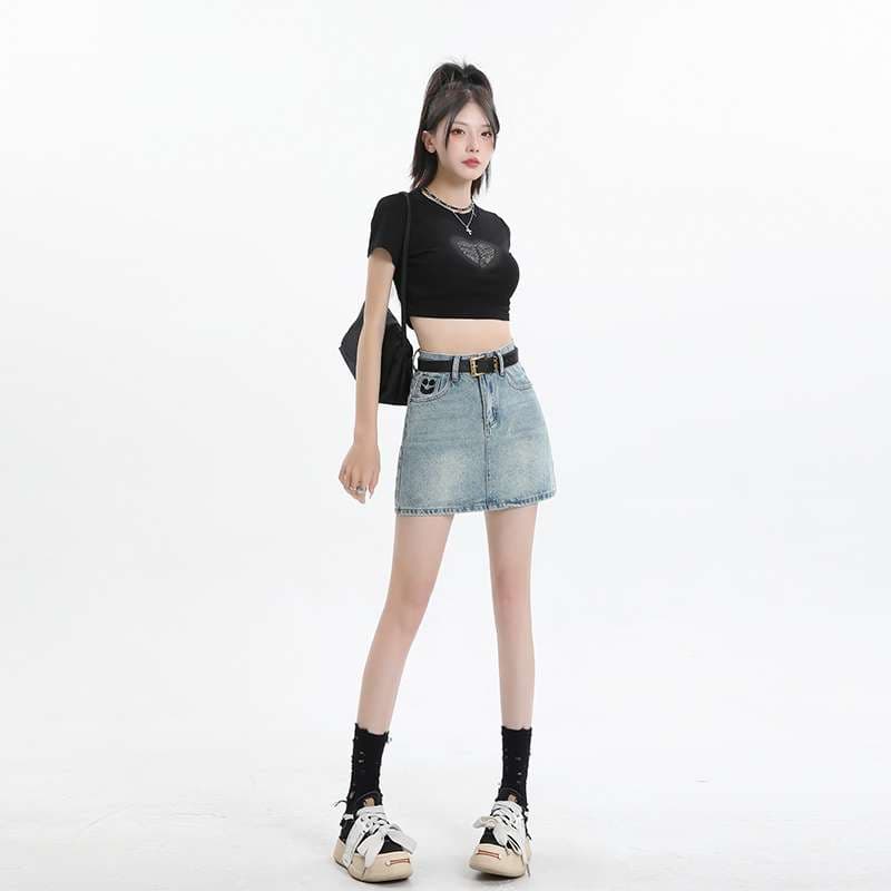 韓国スタイル ヴィンテージ風デニムミニスカート