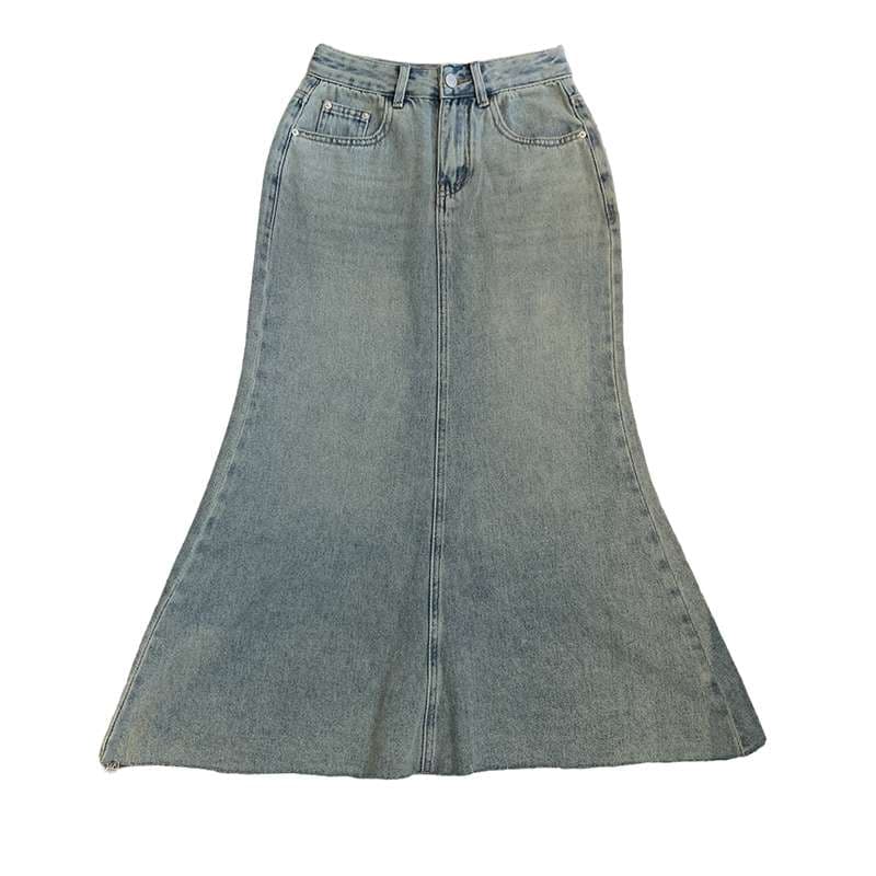 カジュアルスタイル　ゆったりデニムマーメイドスカート