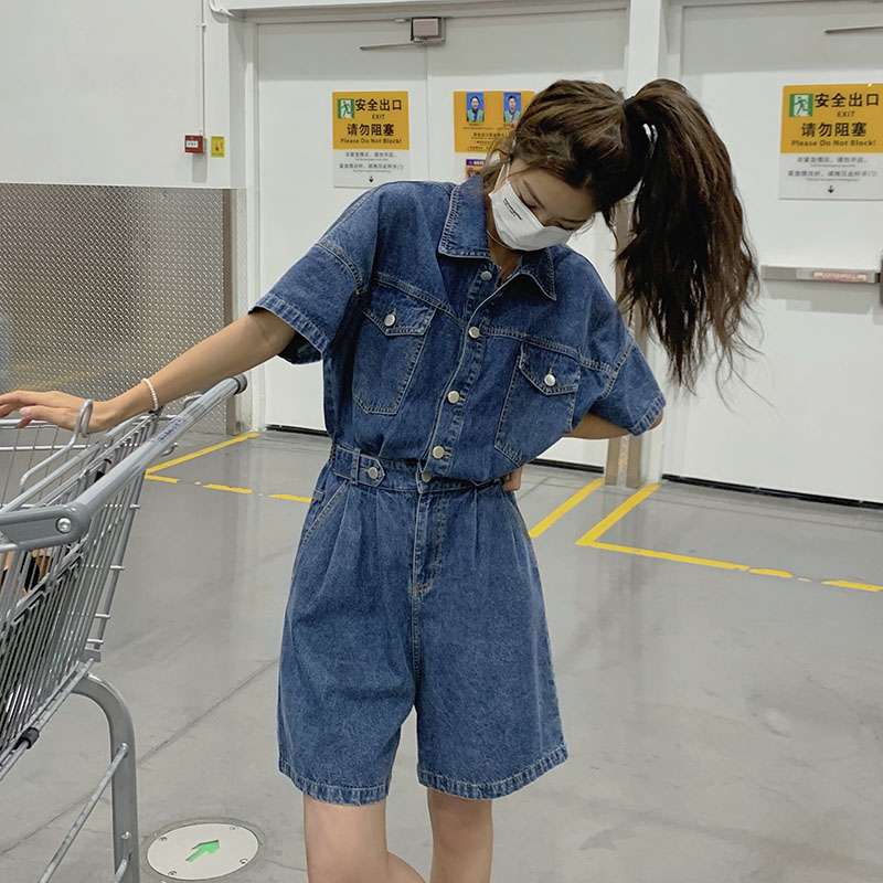 カジュアルスタイル デニムショートオールインワン