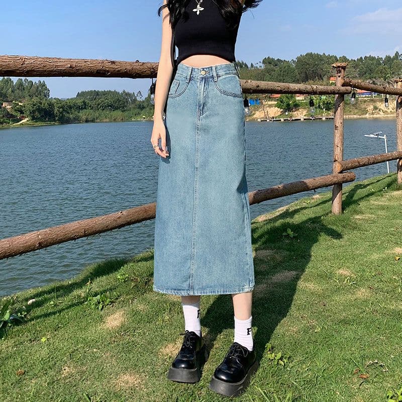 デニムスカート 春新作デニムロングスカート レディース４色展開