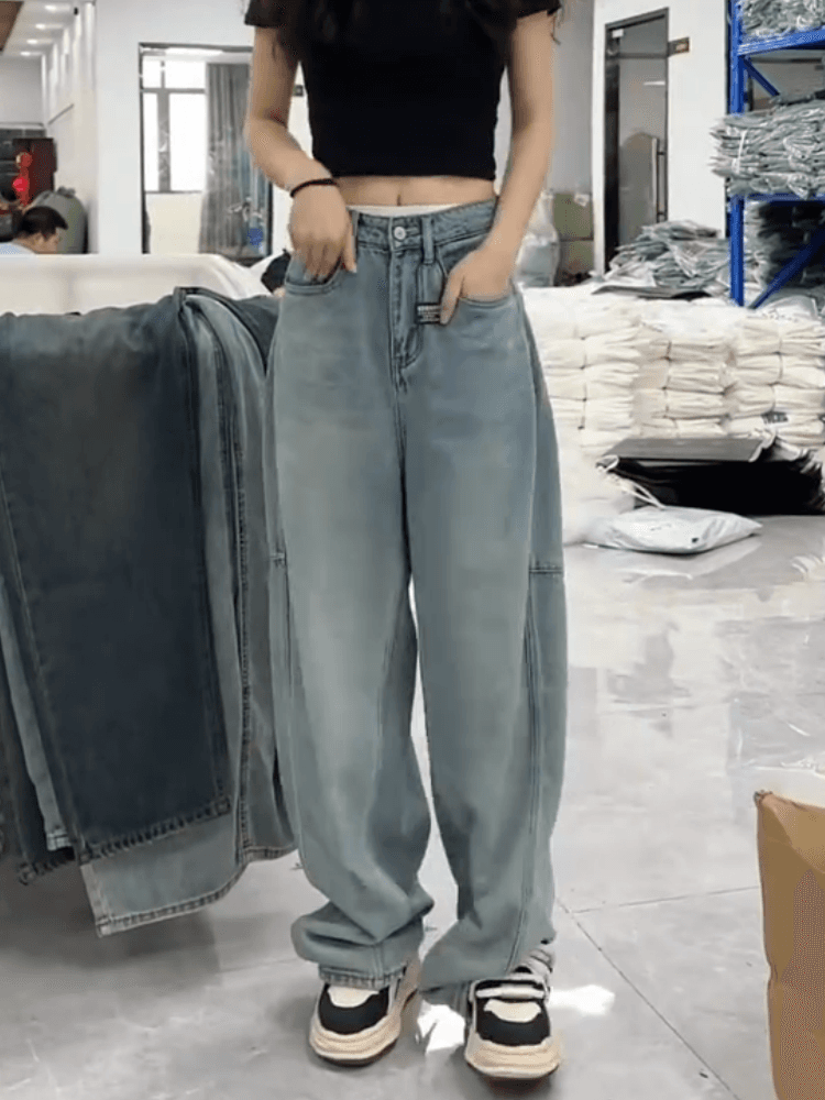 韓国スタイル オーバーサイズ・ワイドデニムパンツ