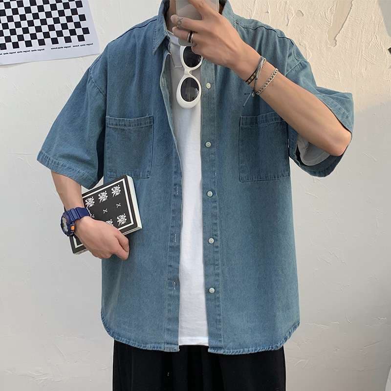 カジュアルスタイル オーバーサイズ デニムシャツ 半袖