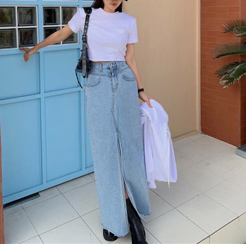 デニムスカート ハイウエストスリット