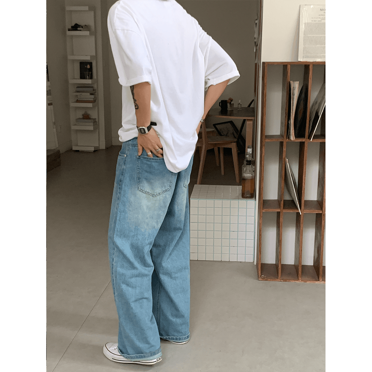 ゆったりワイドデニムパンツ