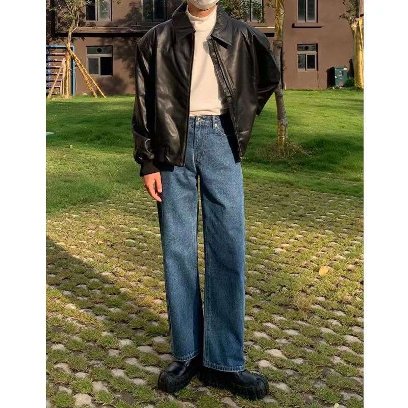 ストリートスタイル ワイドレッグジーンズ