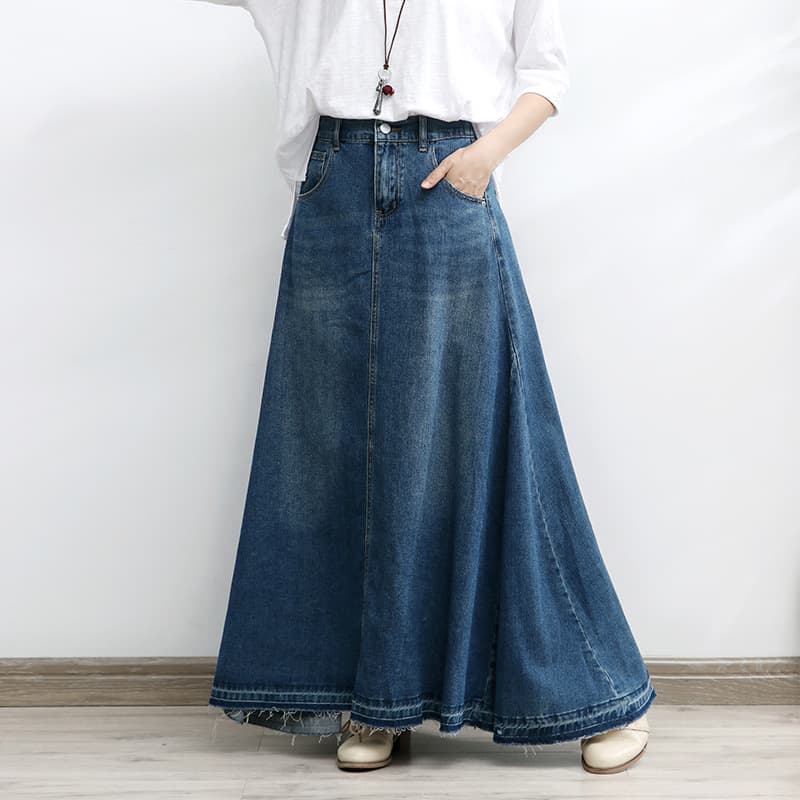 デニムスカート ロング丈マキシデニムフレアスカート