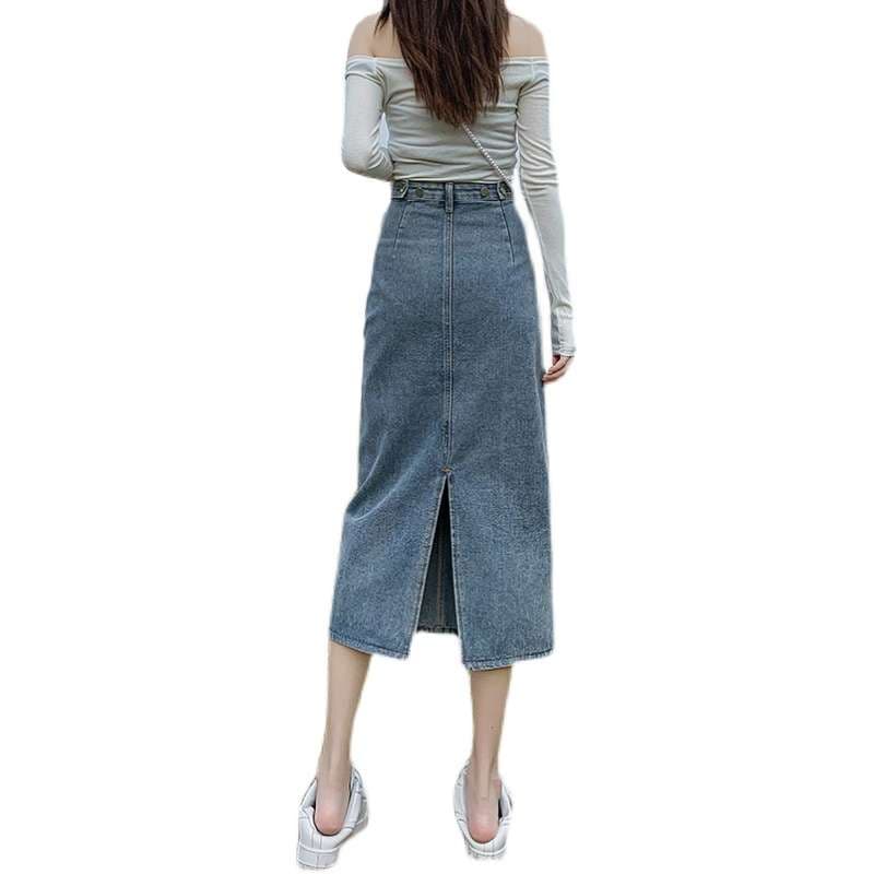 カジュアルスタイル すっきりシルエットデニムロングタイトスカート