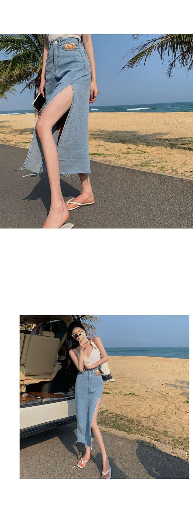 シースルーサイドスリットデニムスカート