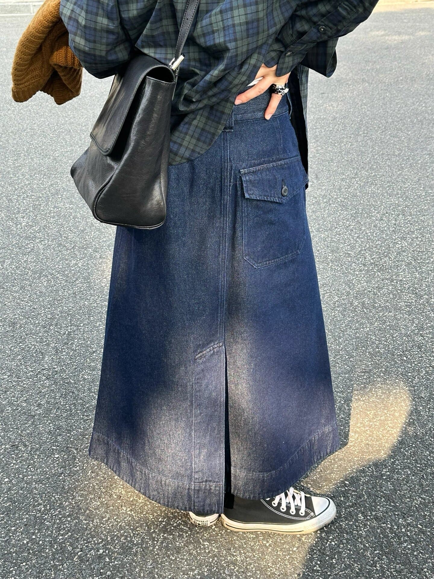 切替デニムマキシロングスカート