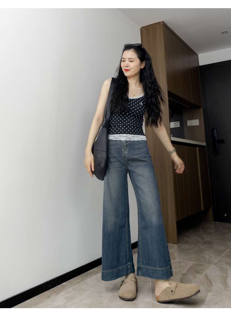 韓国スタイル リラックスワイドデニムパンツ