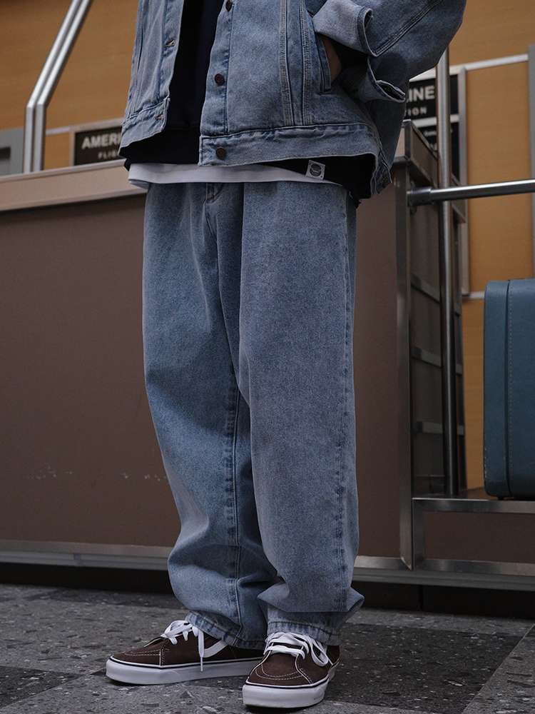 アメリカスタイル リラックスフィット・ヴィンテージウォッシュデニムパンツ