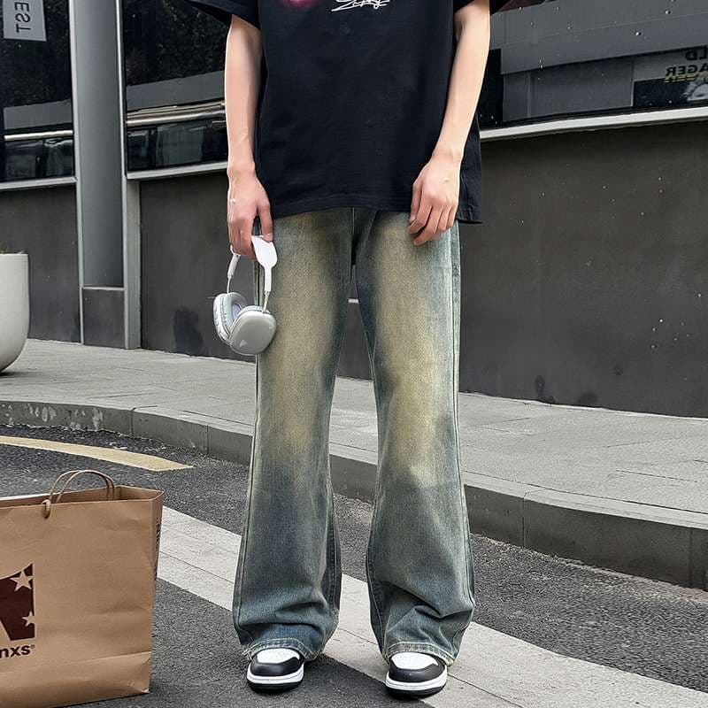 カジュアルスタイル ヴィンテージ風ワイドデニムパンツ