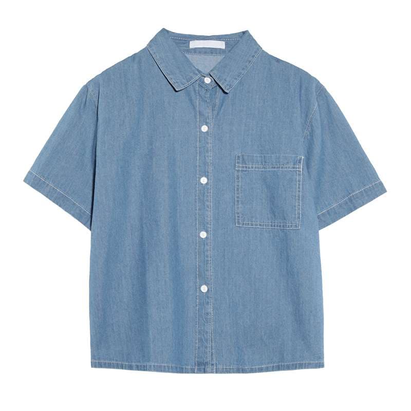 韓国スタイル 爽やかカジュアル オーバーサイズデニムシャツ