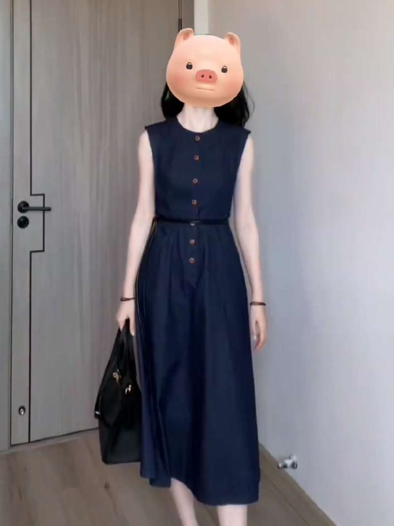 韓国スタイル デニムボタンワンピース