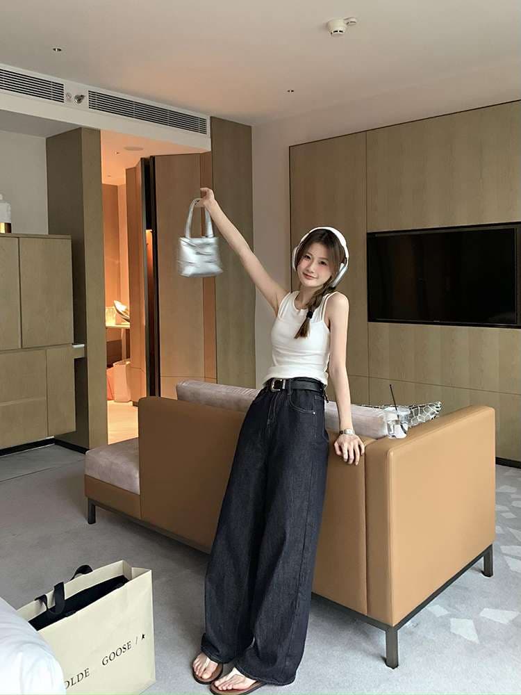 カジュアルスタイル リラックスワイドデニムパンツ