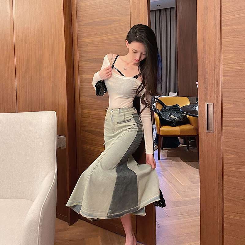 カジュアルスタイル マーメイドラインデニムスカート