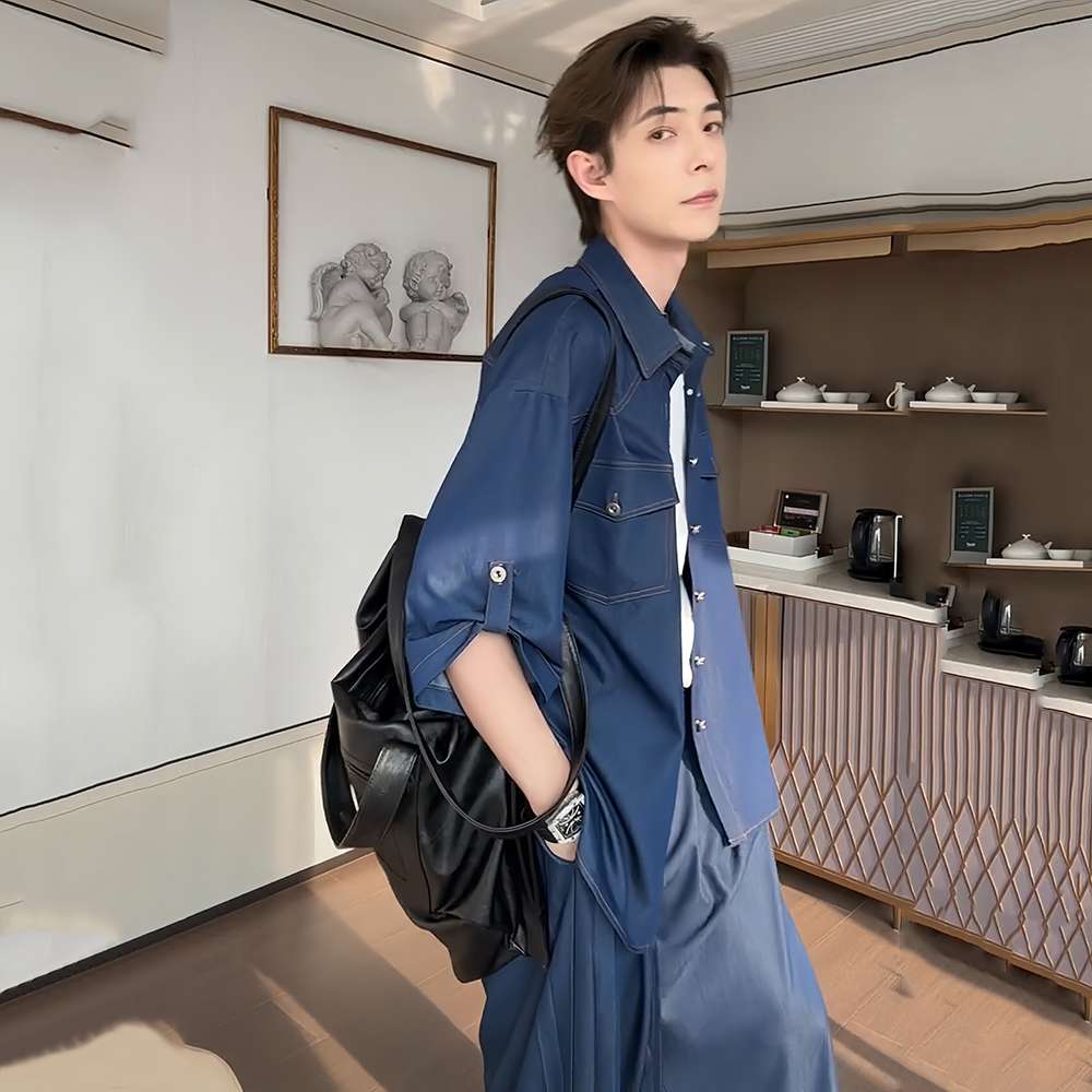 韓国スタイル オーバーサイズ ブラックデニムシャツ
