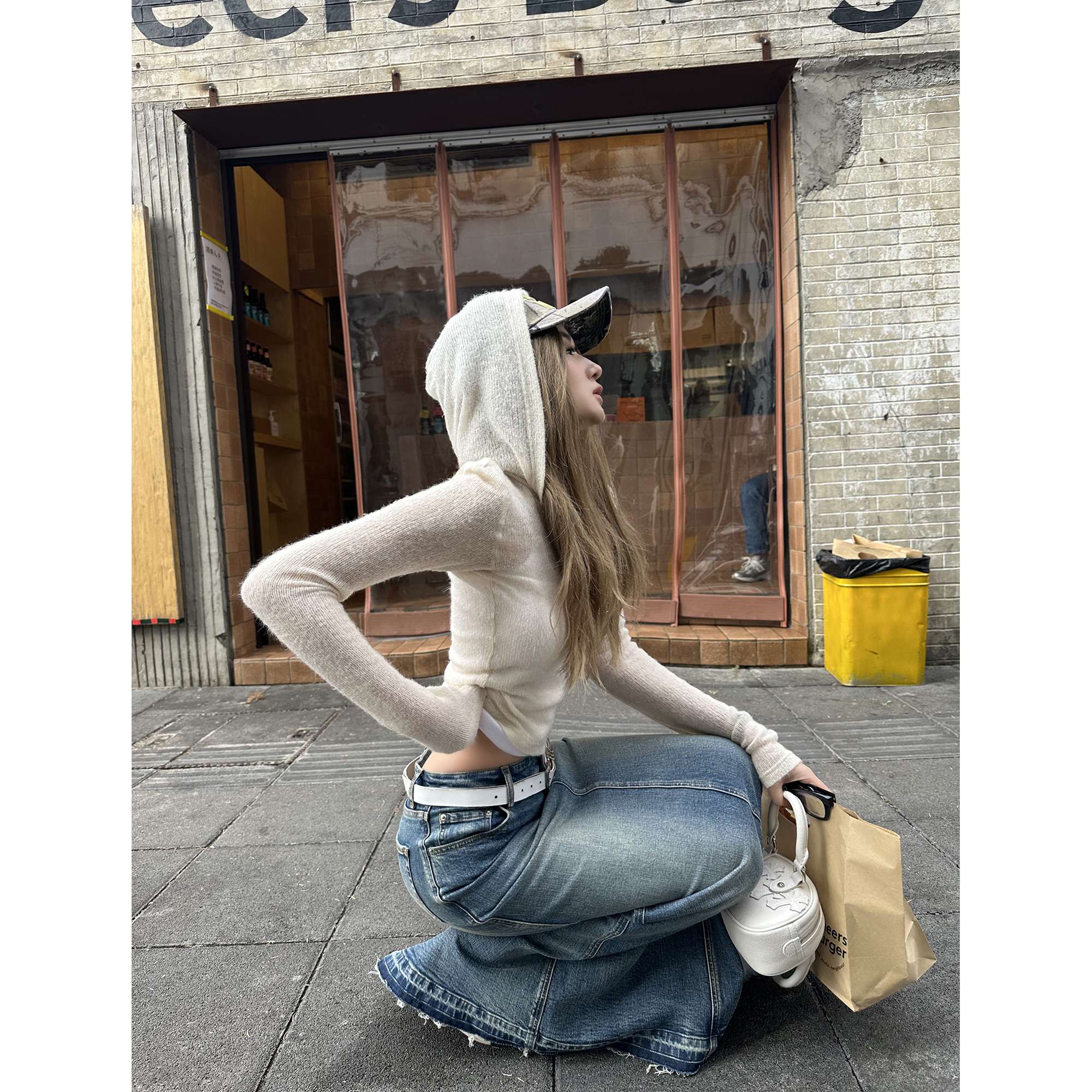 カジュアルスタイル　リラックスデニムロングマキシスカート