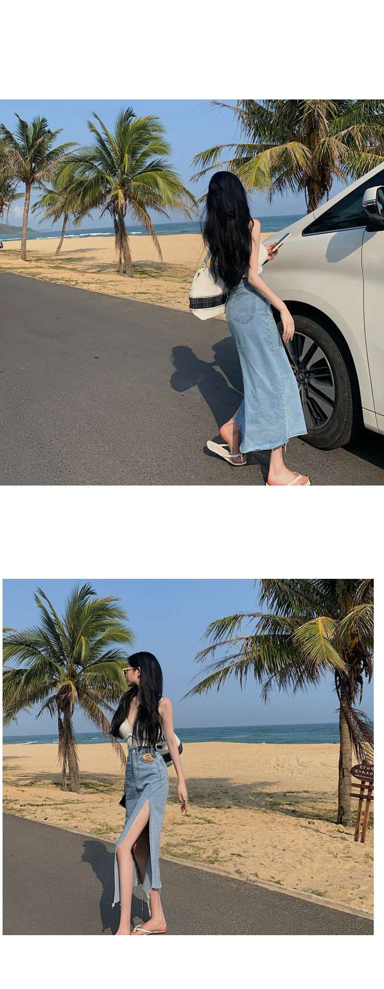 シースルーサイドスリットデニムスカート