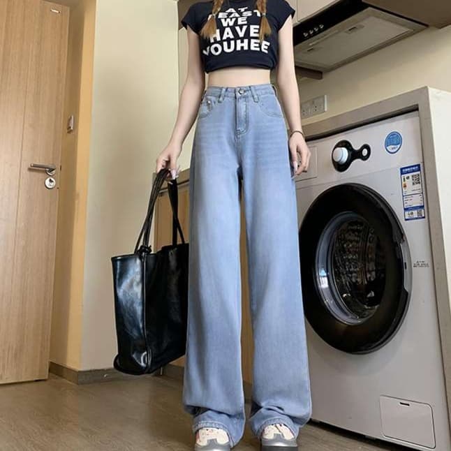 ワイドシルエット ハイウエストデニム