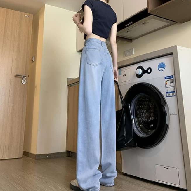 ワイドシルエット ハイウエストデニム