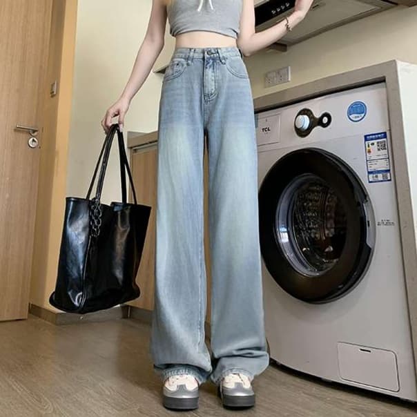 ワイドシルエット ハイウエストデニム