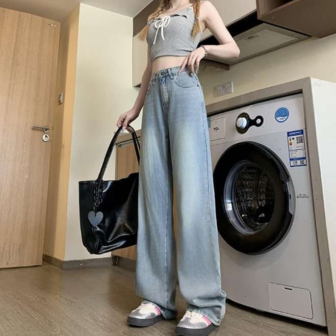 ワイドシルエット ハイウエストデニム