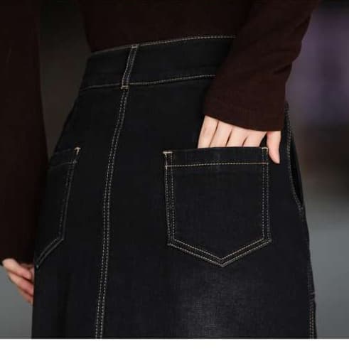 カジュアルスタイル フロントボタン デニムロングタイトスカート