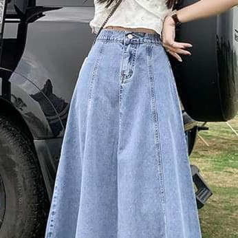 カジュアルスタイル　 ロングデニムフレアスカート