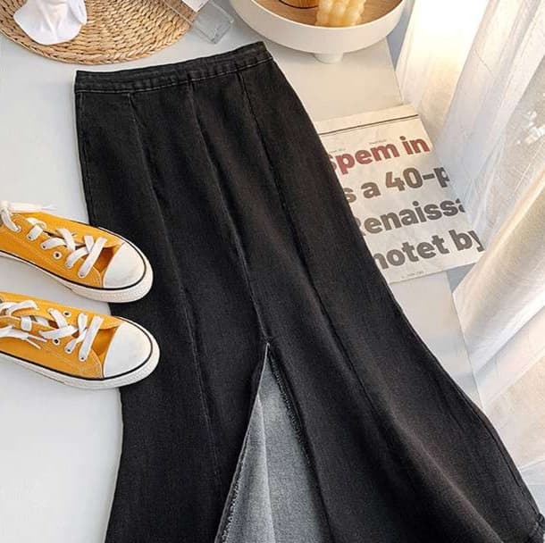 カジュアルスタイル　リメイク風デニムマーメイドスカート