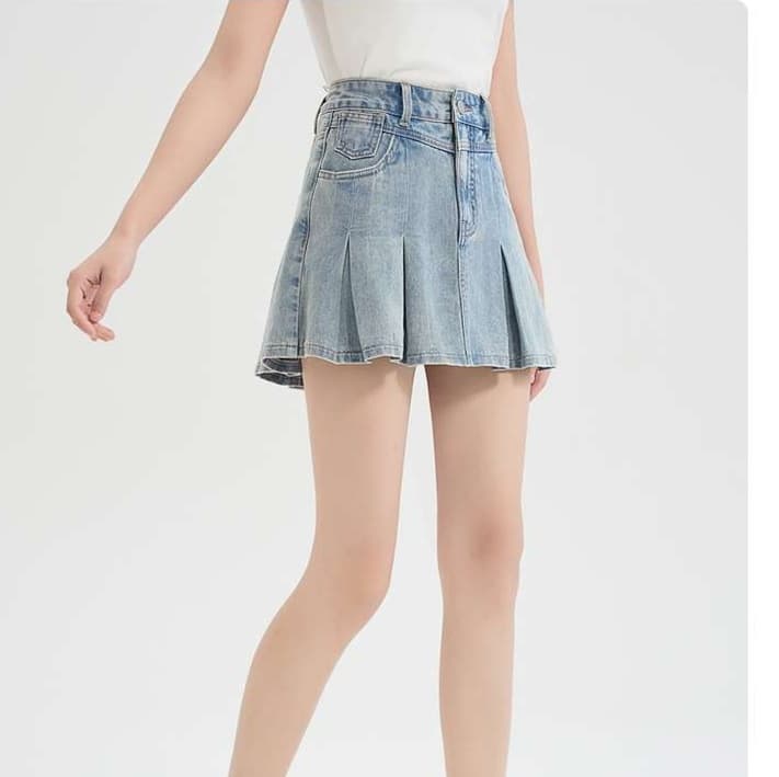 デニムスカート プリーツデニムミニスカート