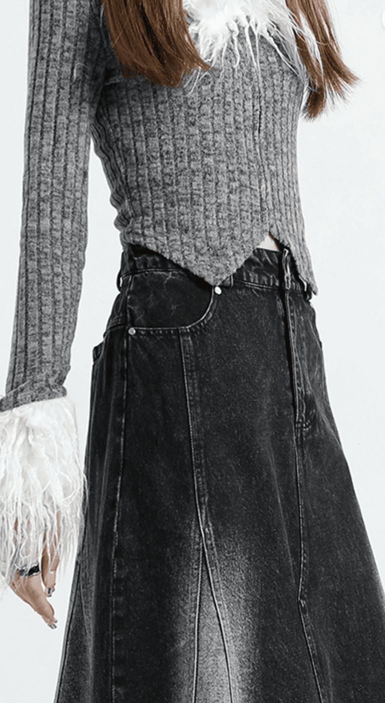 ハイウエスト ロングフレアデニムスカート