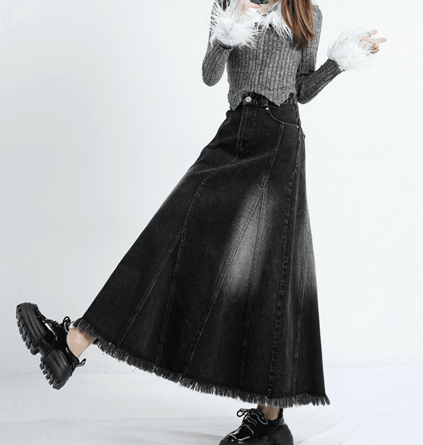 ハイウエスト ロングフレアデニムスカート