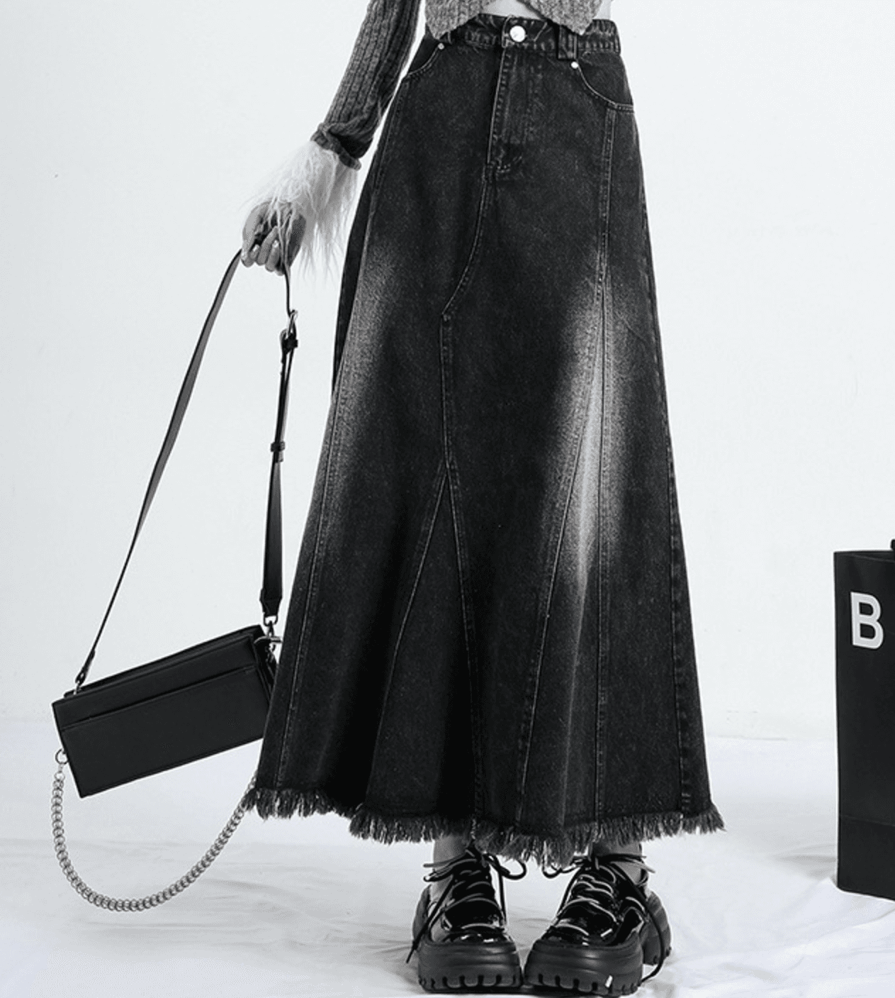 ハイウエスト ロングフレアデニムスカート