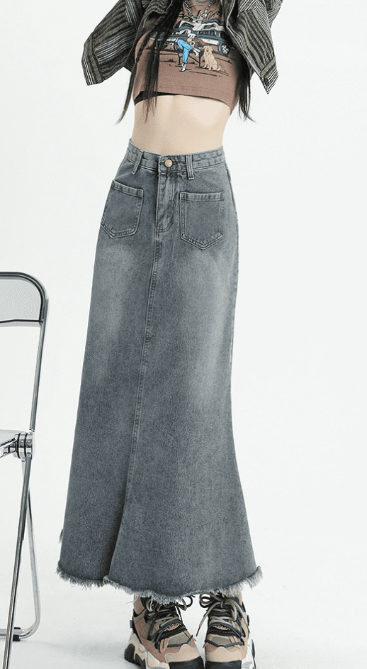 韓国スタイル デニムフレアタイトスカート