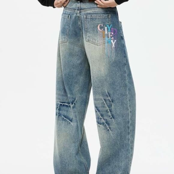 リラックスワイドストレートデニムパンツ