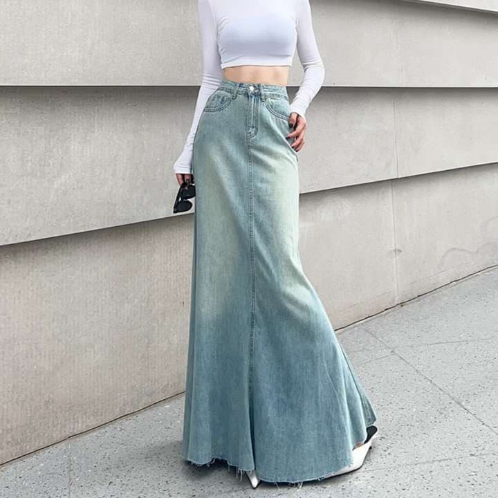 カジュアルスタイル デニムマーメイドロングスカート