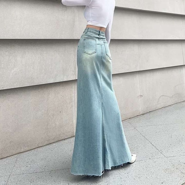 カジュアルスタイル デニムマーメイドロングスカート
