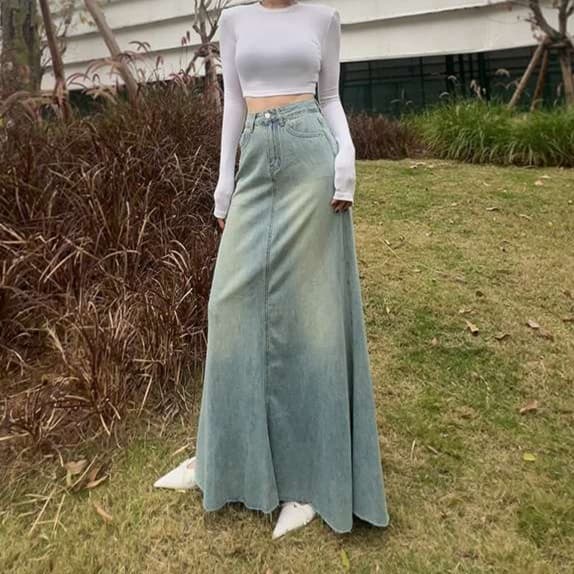 カジュアルスタイル デニムマーメイドロングスカート