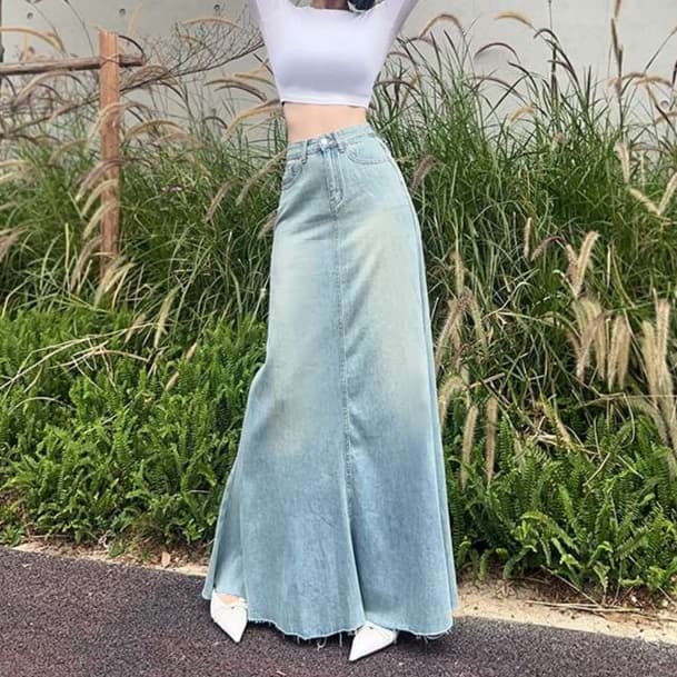 カジュアルスタイル デニムマーメイドロングスカート