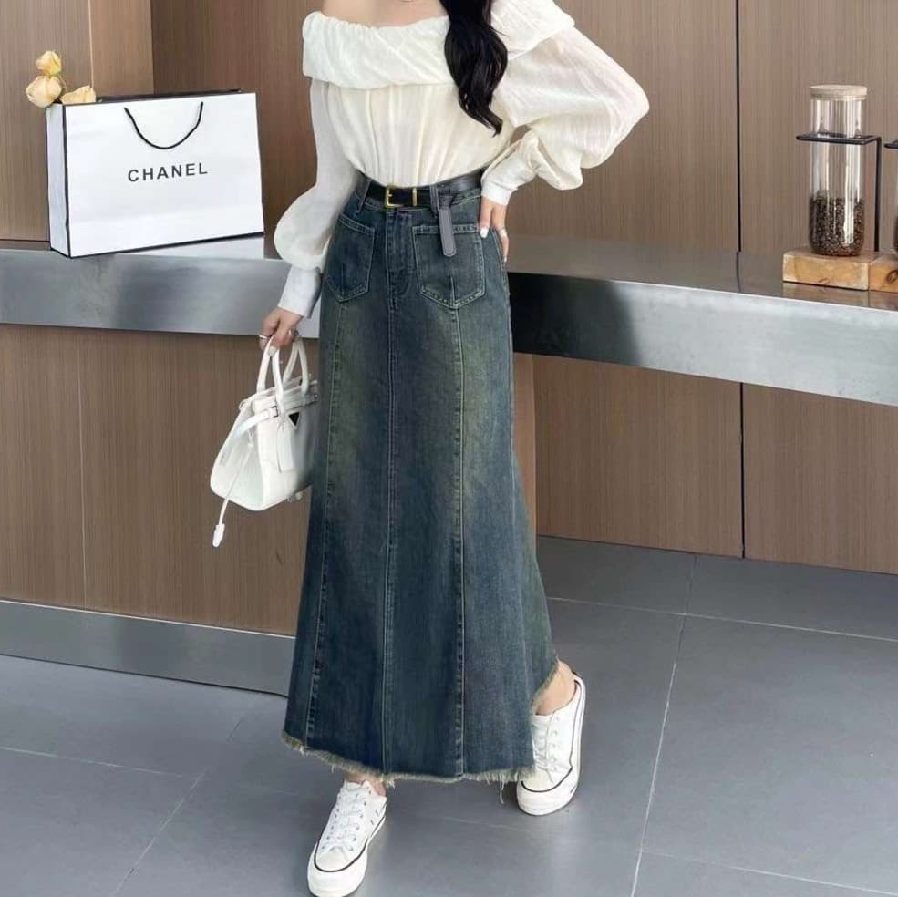 カジュアルスタイル マーメイドシルエット デニムロングスカート